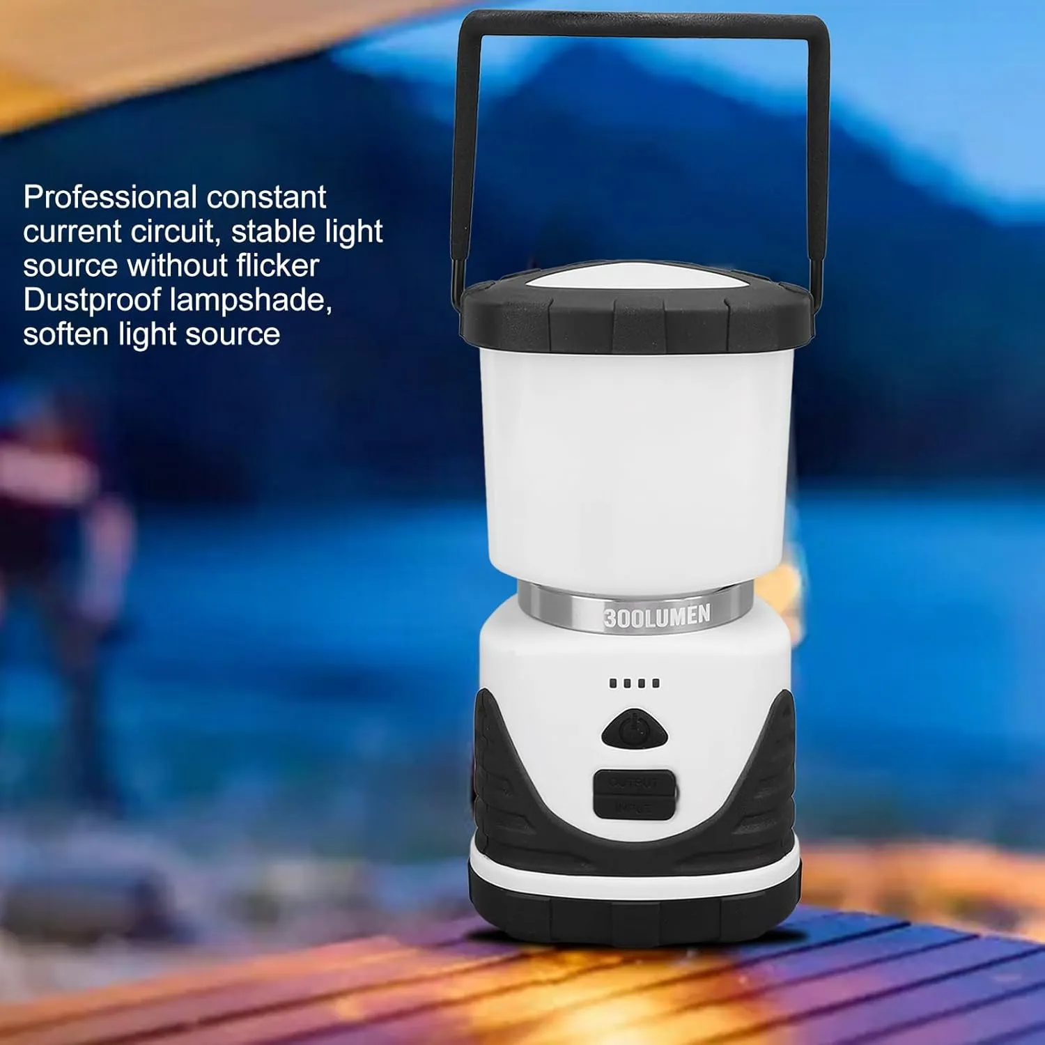 300LM Portable Emergency Light, IP65 Waterproof Camping Lantern with 3 Modes, USB Rechargeable for Power Outage, Hiking & Camp Essentials (White)