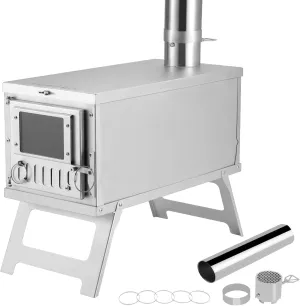 304 Stainless Steel Camping Tent Stove, Ultralight Foldable Portable Wood Burning Stove with Chimney Pipes and Rotary Damper, Tent Heaters Stove for Camping Heating and Cooking