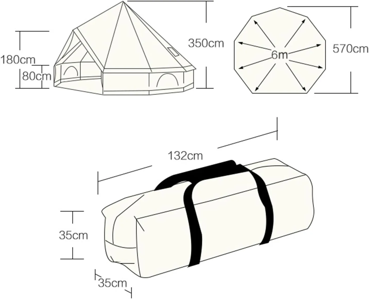 3/4/5/6M Bell Tent, 4 Seasons Waterproof Camping Tent with Stove Sockets, Family Outdoor Camping Tent for Carnival, Party, Music Festival, Picnic