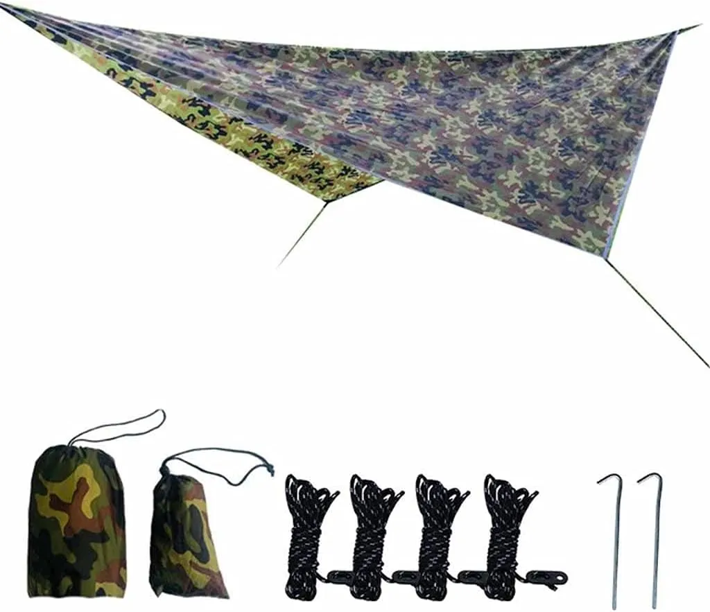 350x280cm Waterproof Tarp Tent Shade Outdoor Camping Hammock Rain Fly Garden Awning Canopy Sunshade(Color:Gray)