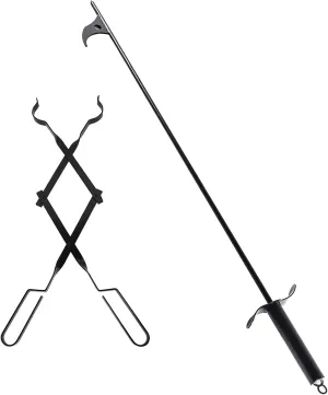 36" Fireplace Tongs & 36" Fire Pit Poker for Outside, Log Grabber Fire Pit Accessories, Fireplace Tools for Indoor/Outdoor, Camp Fire Tongs Wood Stove