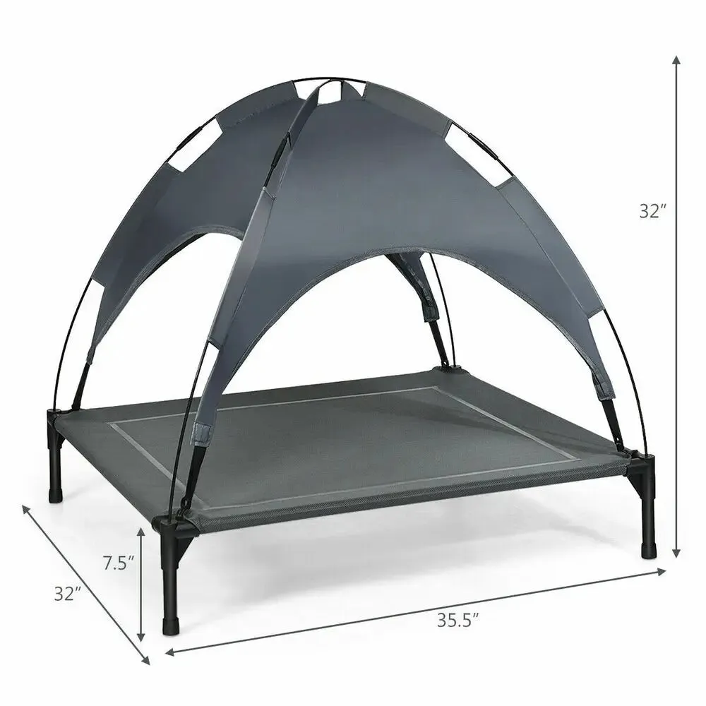 36" Portable Elevated Dog Cot Outdoor Cooling Pet Bed w/ Removable Canopy Shade