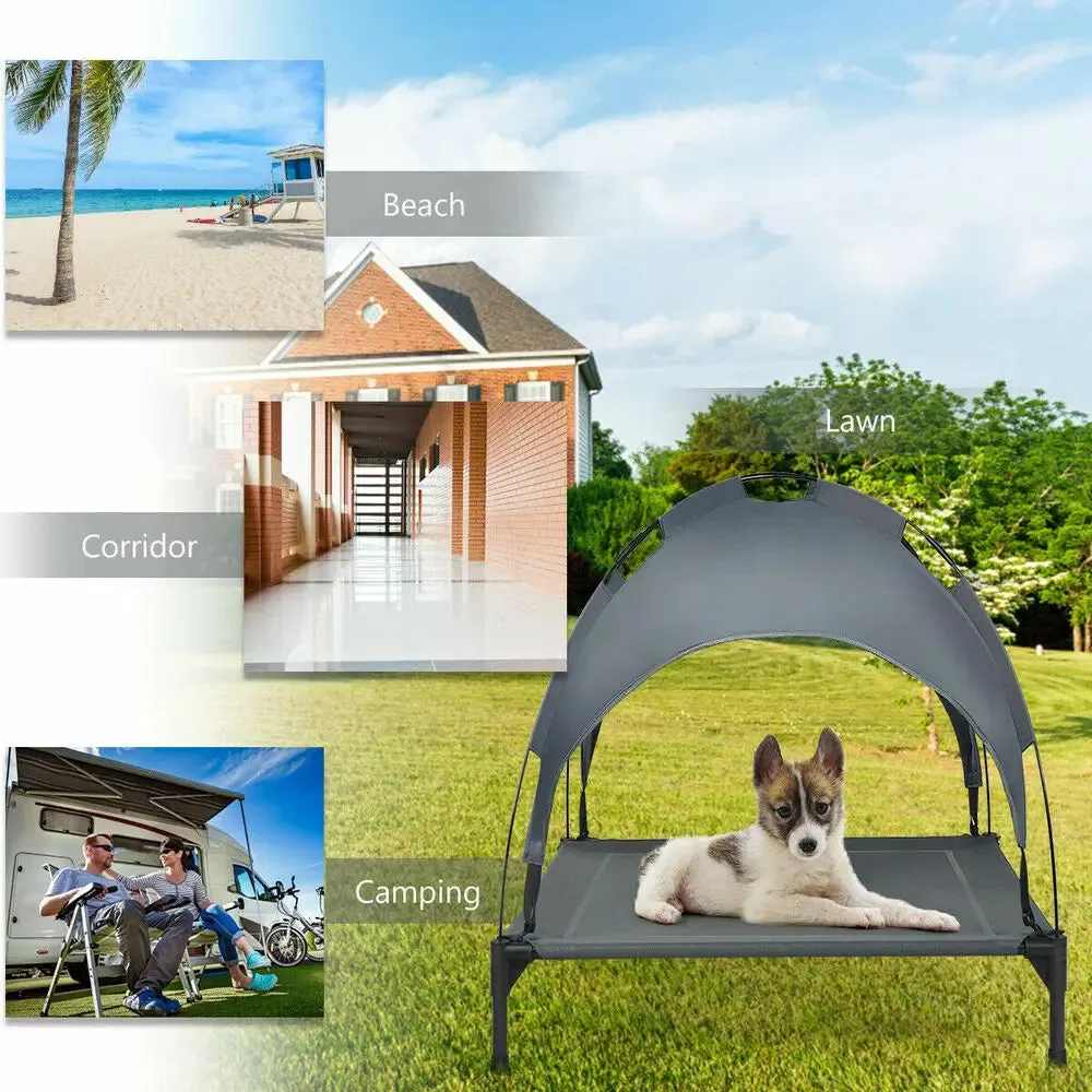 36" Portable Elevated Dog Cot Outdoor Cooling Pet Bed w/ Removable Canopy Shade