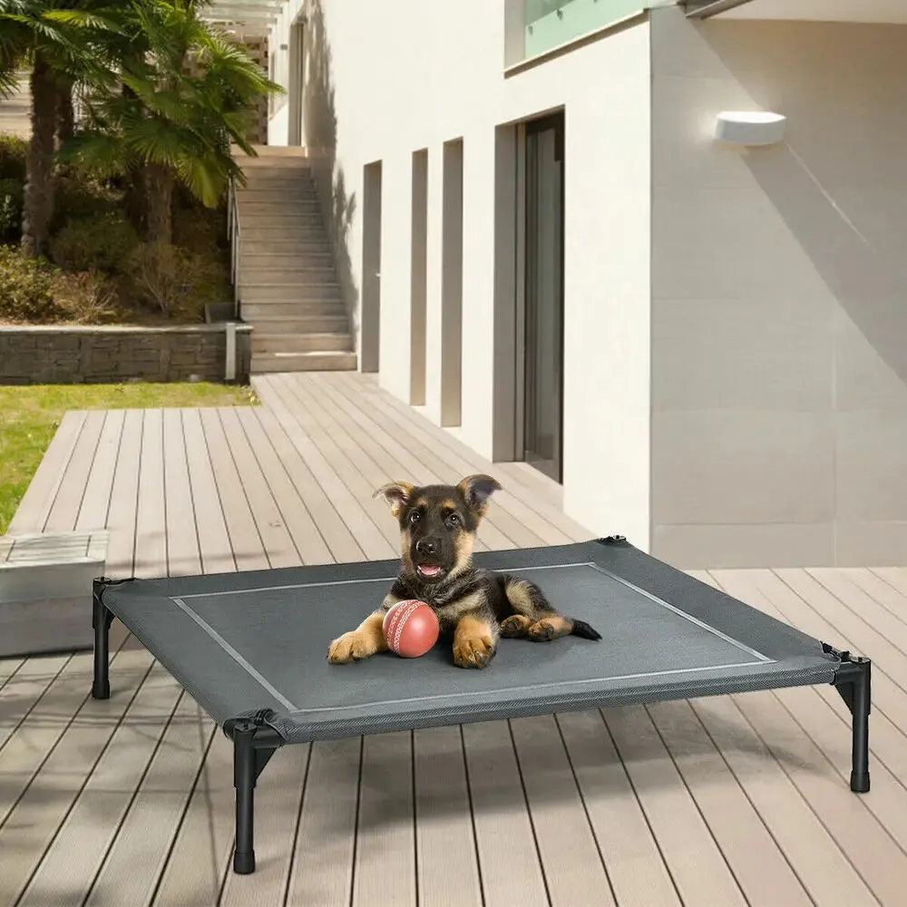 36" Portable Elevated Dog Cot Outdoor Cooling Pet Bed w/ Removable Canopy Shade