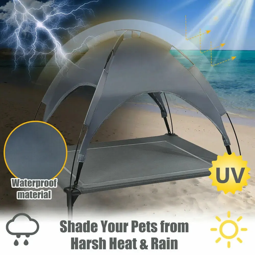 36" Portable Elevated Dog Cot Outdoor Cooling Pet Bed w/ Removable Canopy Shade