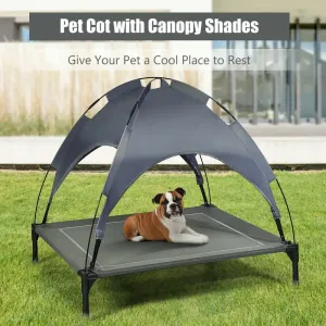 36" Portable Elevated Dog Cot Outdoor Cooling Pet Bed w/ Removable Canopy Shade