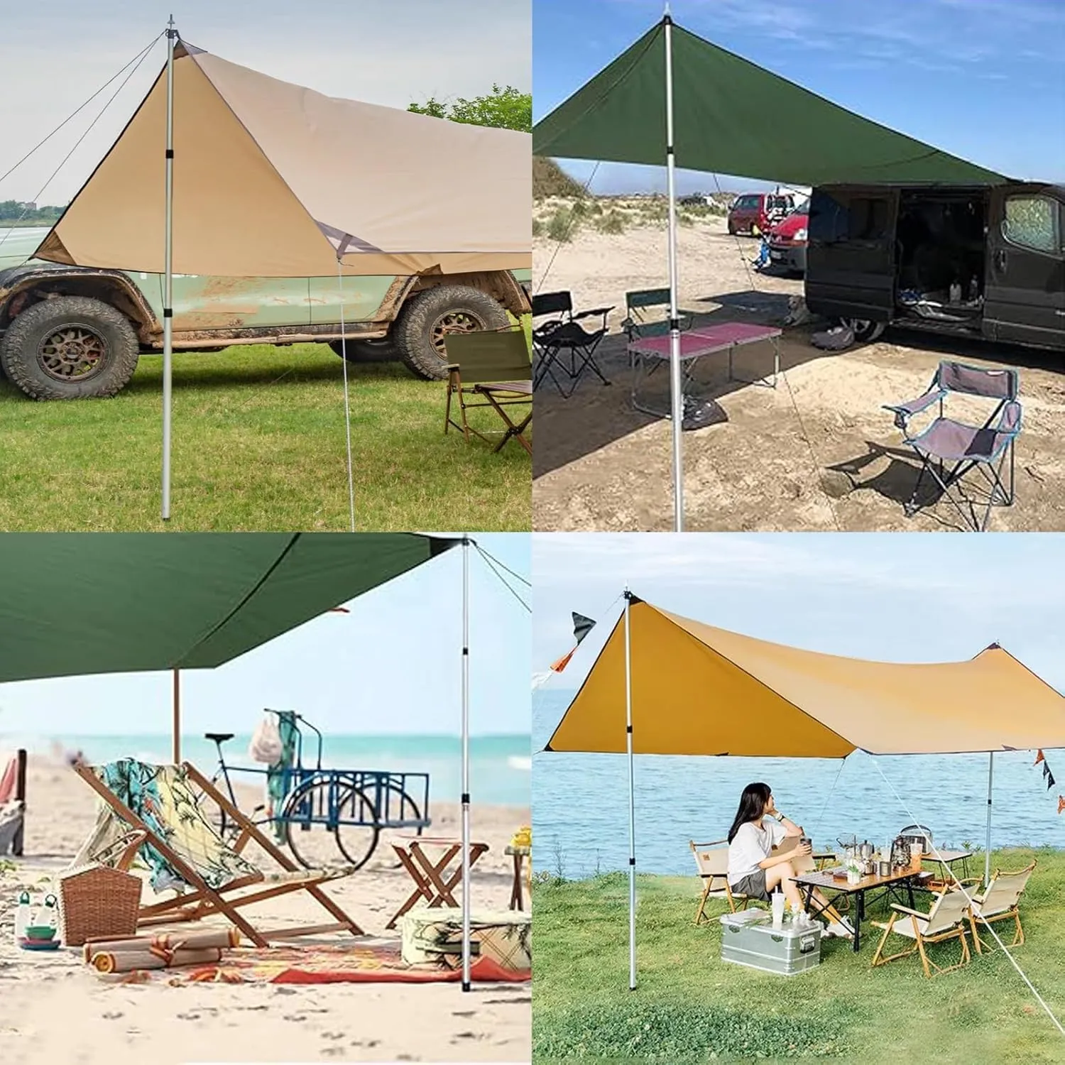 37.4 in Aluminum Alloy Telescoping Tent Poles with Silicone Non-Slip Feet Cover, Adjustable Length Tent Pole, Silver Black Red Awning Pole for Camping(Black)