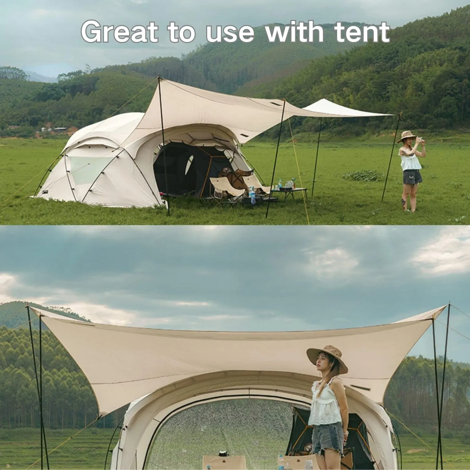 3F UL Gear JIACHONG16 beetle16 Waterproof Portable Camping Tarp, Easy Set Up Camping Tent Tarp, Camping Gear Must Haves Awning Including Carry Bag (40D Nylon(Without Pole), Khaki)