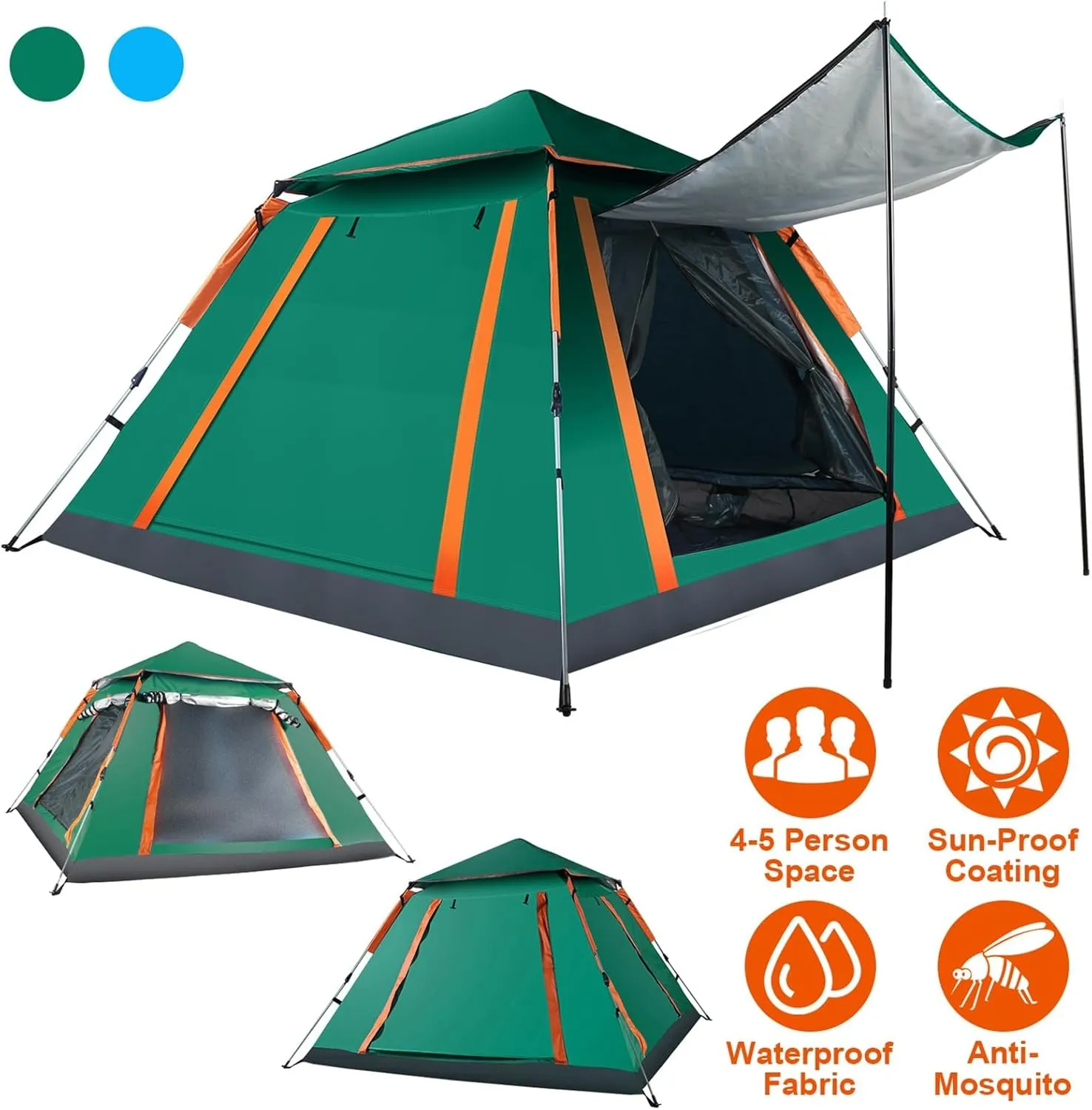 4-5 Person Camping Tent, Lightweight Waterproof Dome Tent, Easy Up Portable Family Tents with Carry Bag, Spacious Backpacking Tent for Camping Hiking and Outdoor