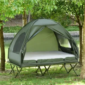 4-in-1 Tent Cot Camping Tent Combo with Air Mattress Camping Cot, Elevated Single Cot Tent with Carrying Bag for Outdoor Hiking, Picnic, Travel, Green