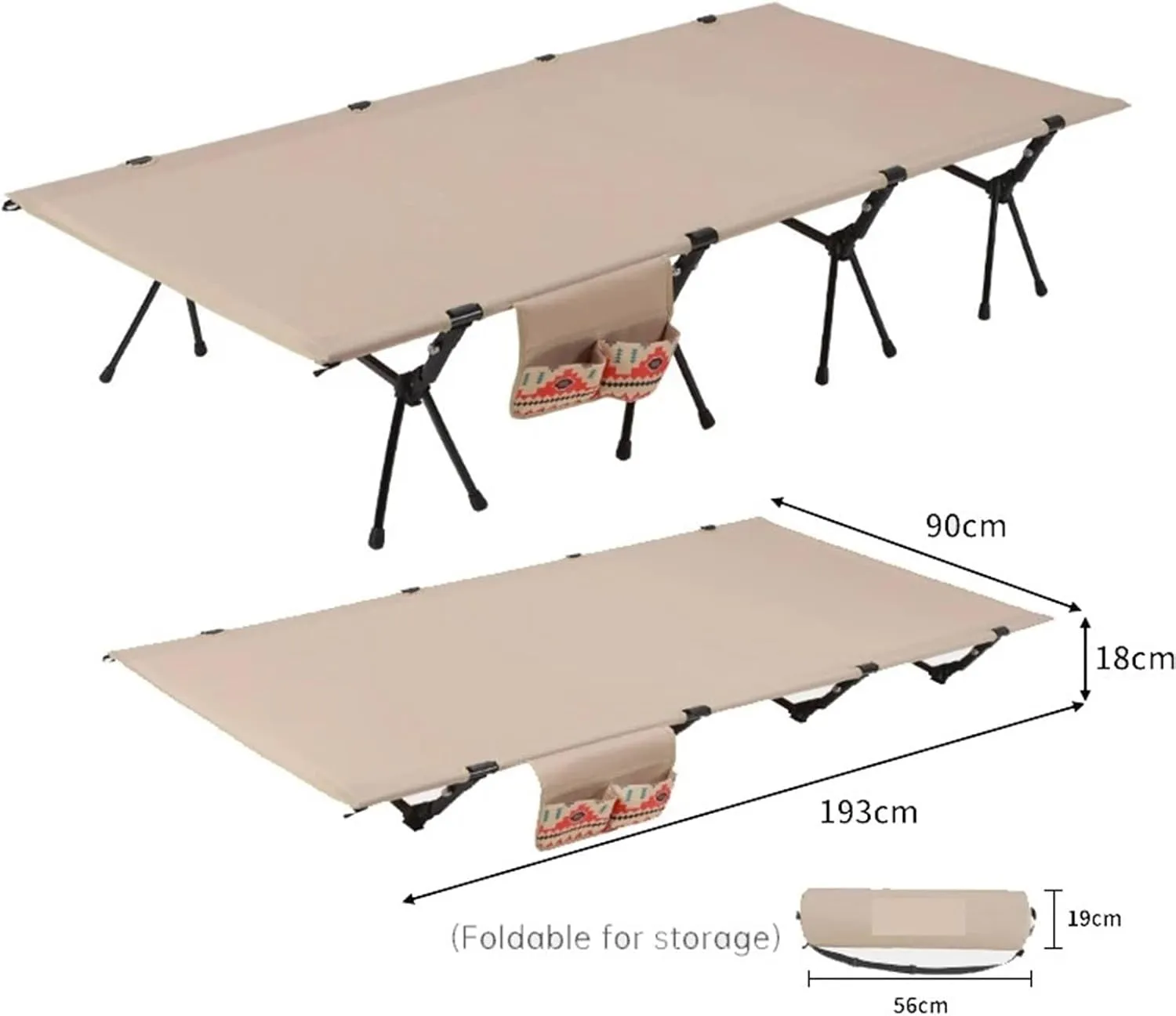 4 Rods Widen Folding Camping Cot Bed 80/90cm Portable Ultralight Outdoor Travel Sleeping Bed 1-2 Person Camp(90cm Khaki)