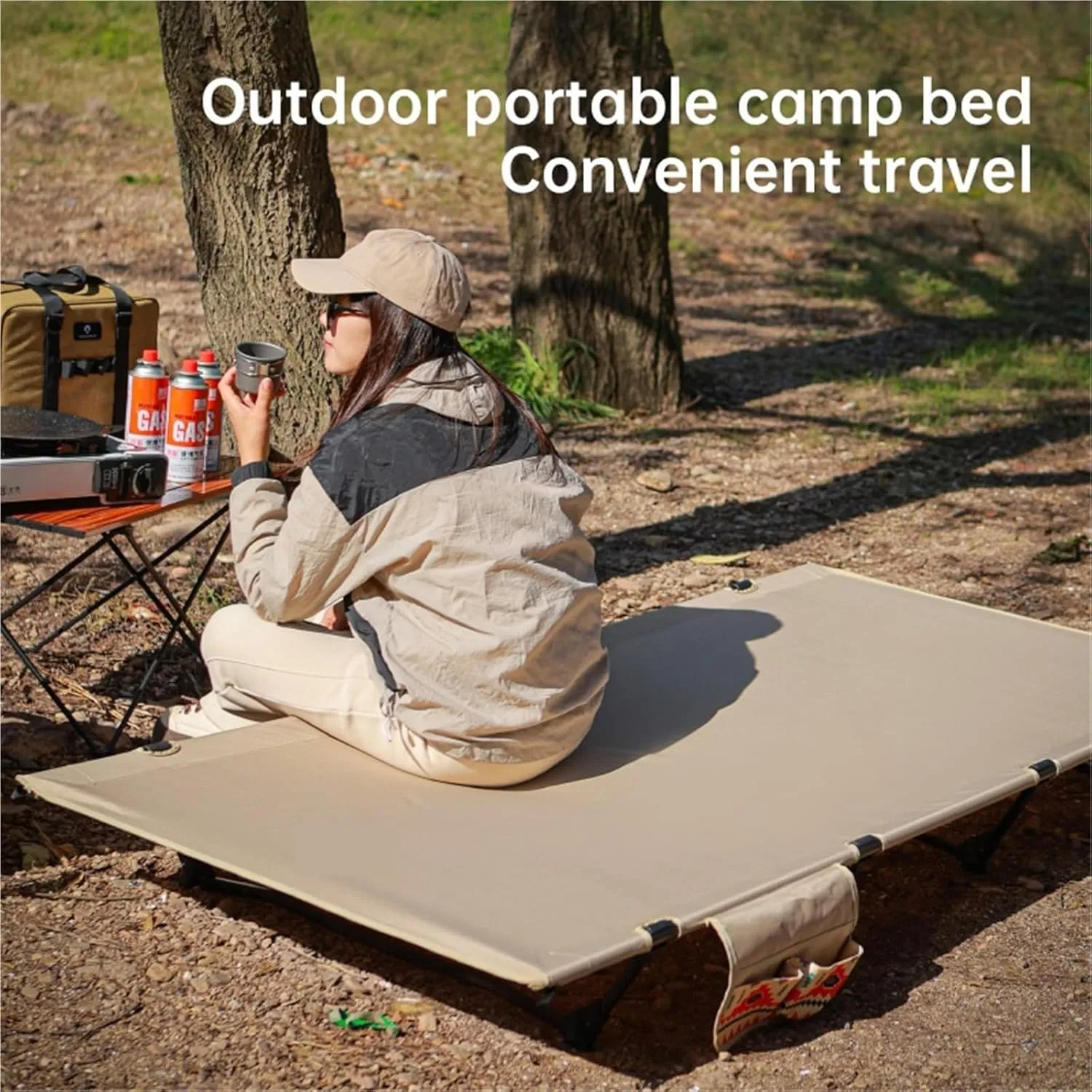 4 Rods Widen Folding Camping Cot Bed 80/90cm Portable Ultralight Outdoor Travel Sleeping Bed 1-2 Person Camp(90cm Khaki)