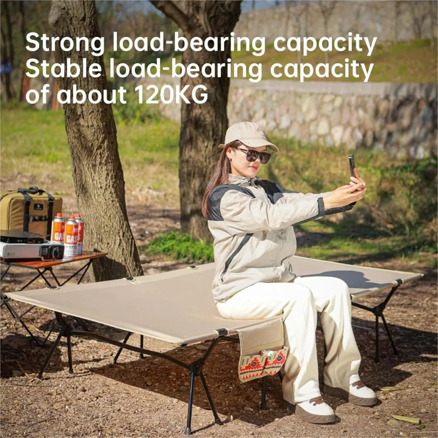 4 Rods Widen Folding Camping Cot Bed 80/90cm Portable Ultralight Outdoor Travel Sleeping Bed 1-2 Person Camp(90cm Khaki)