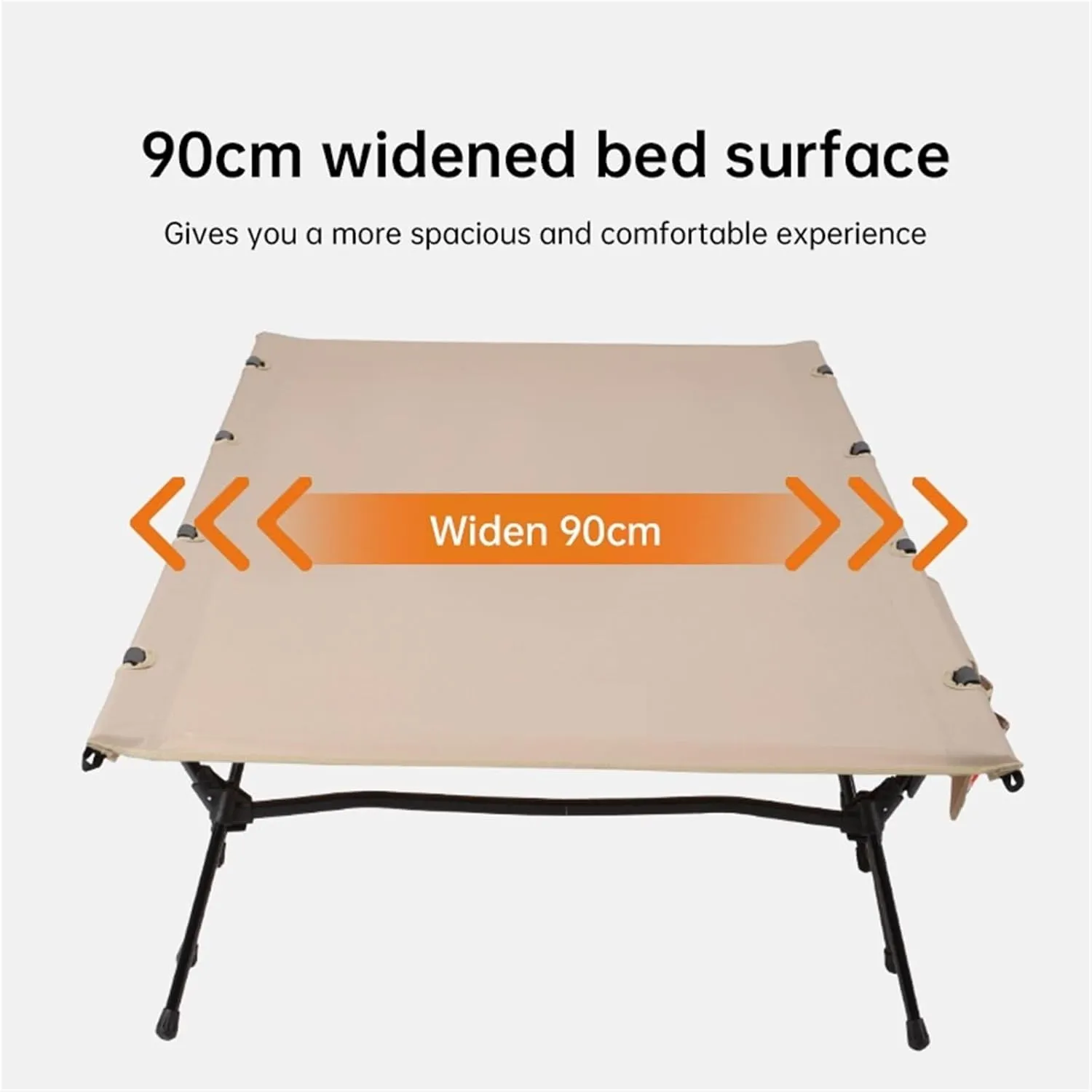 4 Rods Widen Folding Camping Cot Bed 80/90cm Portable Ultralight Outdoor Travel Sleeping Bed 1-2 Person Camp(90cm Khaki)
