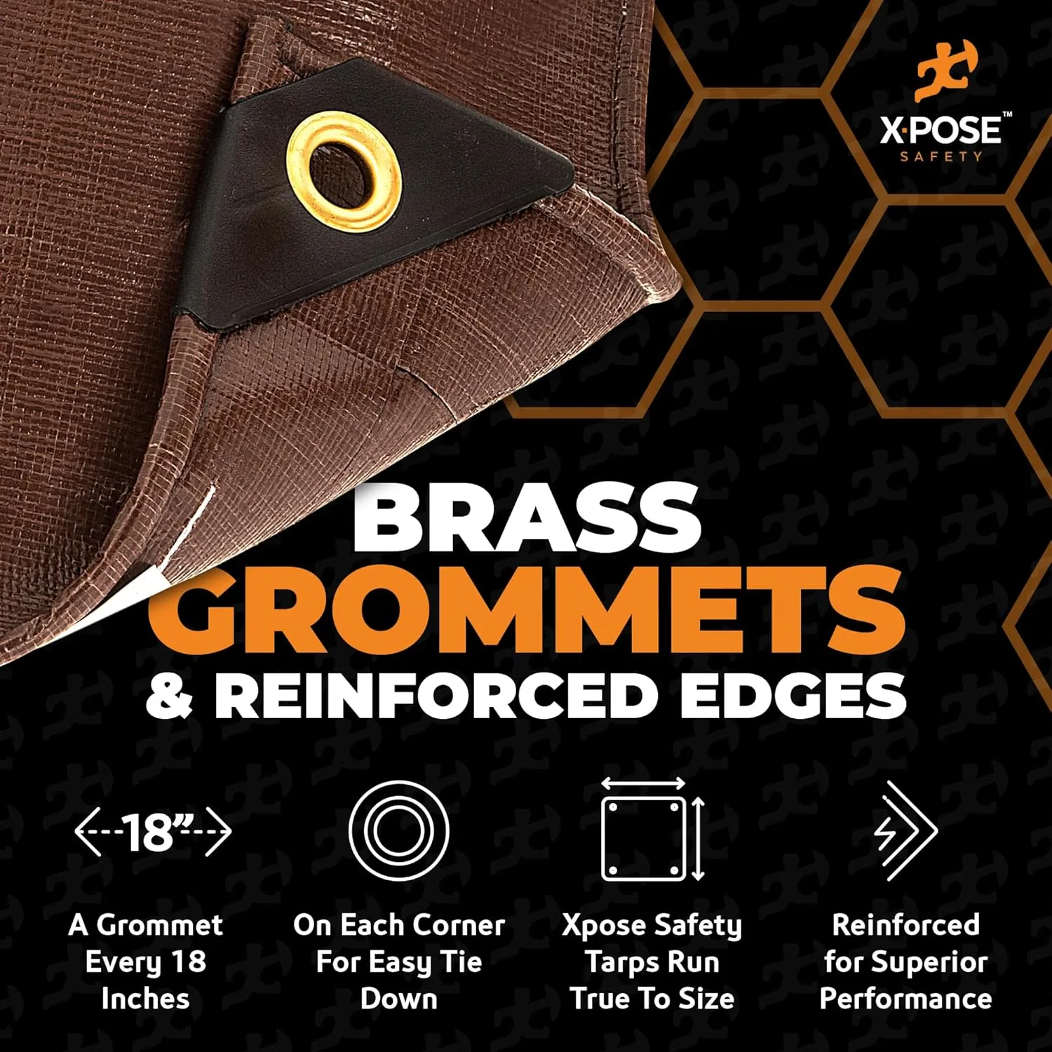 40' x 60' Super Heavy Duty 16 Mil Brown Poly Tarp Cover - Thick Waterproof, UV Resistant, Rip and Tear Proof Tarpaulin with Grommets and Reinforced Edges - by Xpose Safety