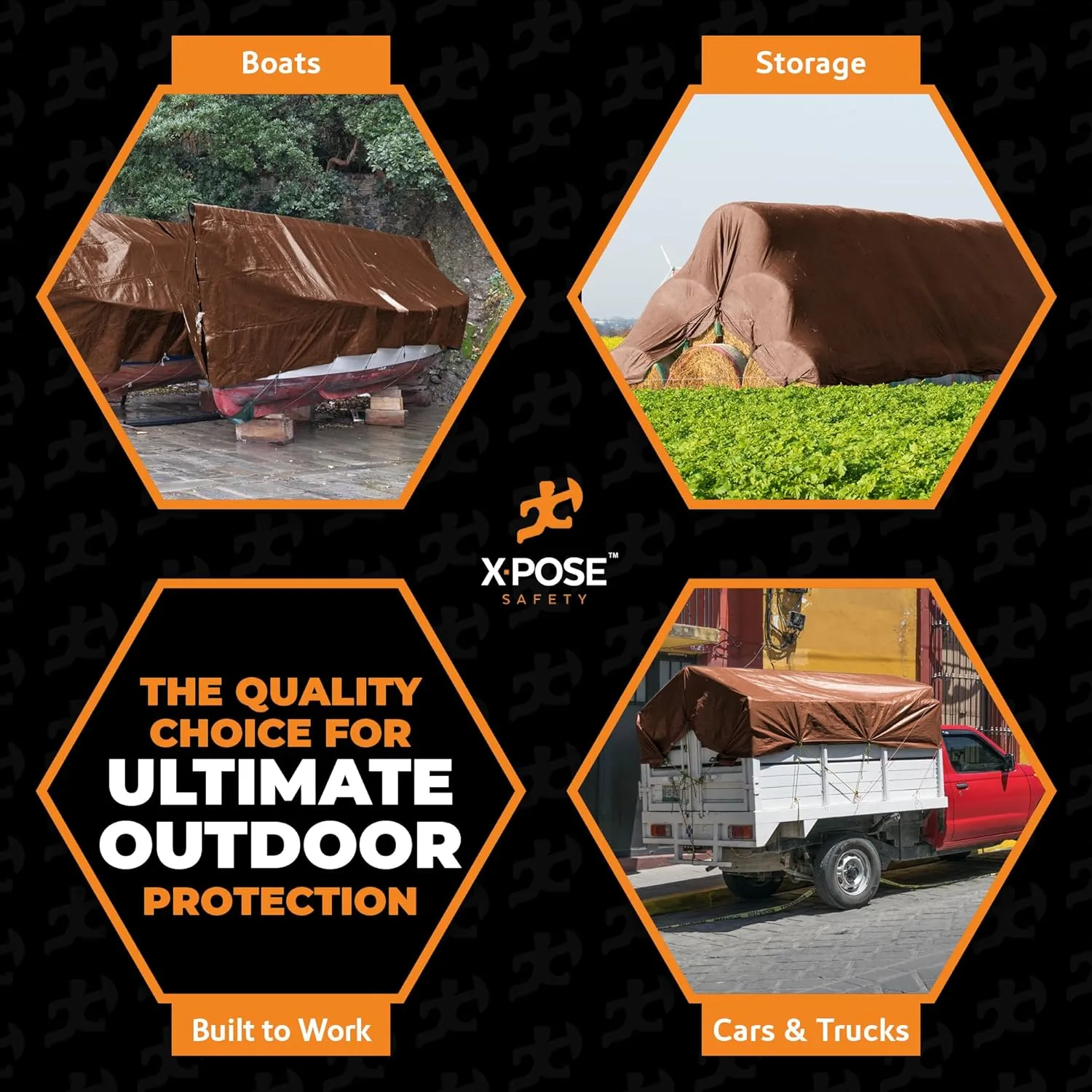40' x 60' Super Heavy Duty 16 Mil Brown Poly Tarp Cover - Thick Waterproof, UV Resistant, Rip and Tear Proof Tarpaulin with Grommets and Reinforced Edges - by Xpose Safety