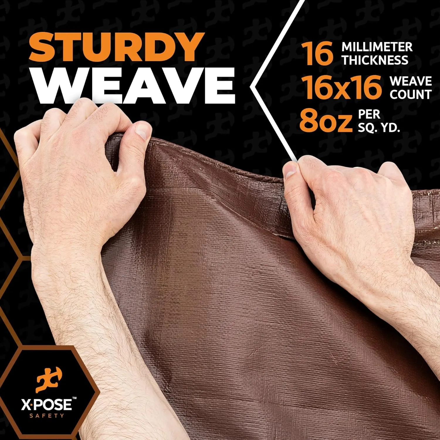 40' x 60' Super Heavy Duty 16 Mil Brown Poly Tarp Cover - Thick Waterproof, UV Resistant, Rip and Tear Proof Tarpaulin with Grommets and Reinforced Edges - by Xpose Safety