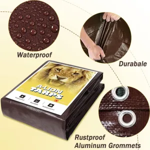 40x60, Heavy Duty 10 Mil Tarp Cover, Lightweight, Waterproof, UV Resistant, Rip and Tear Proof, Poly Tarpaulin with Reinforced Edges for Roof, Camping, Patio, Pool Cover, Boat, Brown