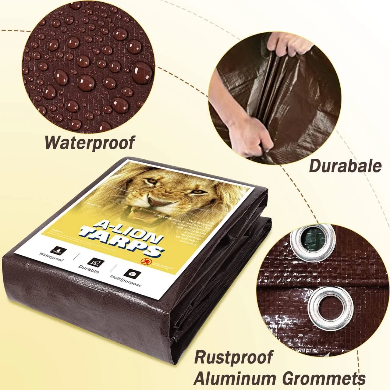 40x60, Heavy Duty 10 Mil Tarp Cover, Lightweight, Waterproof, UV Resistant, Rip and Tear Proof, Poly Tarpaulin with Reinforced Edges for Roof, Camping, Patio, Pool Cover, Boat, Brown