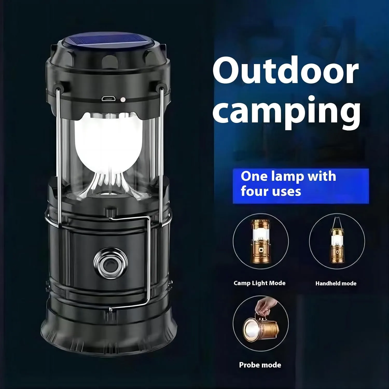 4PCS Portable Solar Rechargeable LED Camping Light,with USB Charging Port,Suitable for Hiking,Night Fishing,Emergency Use