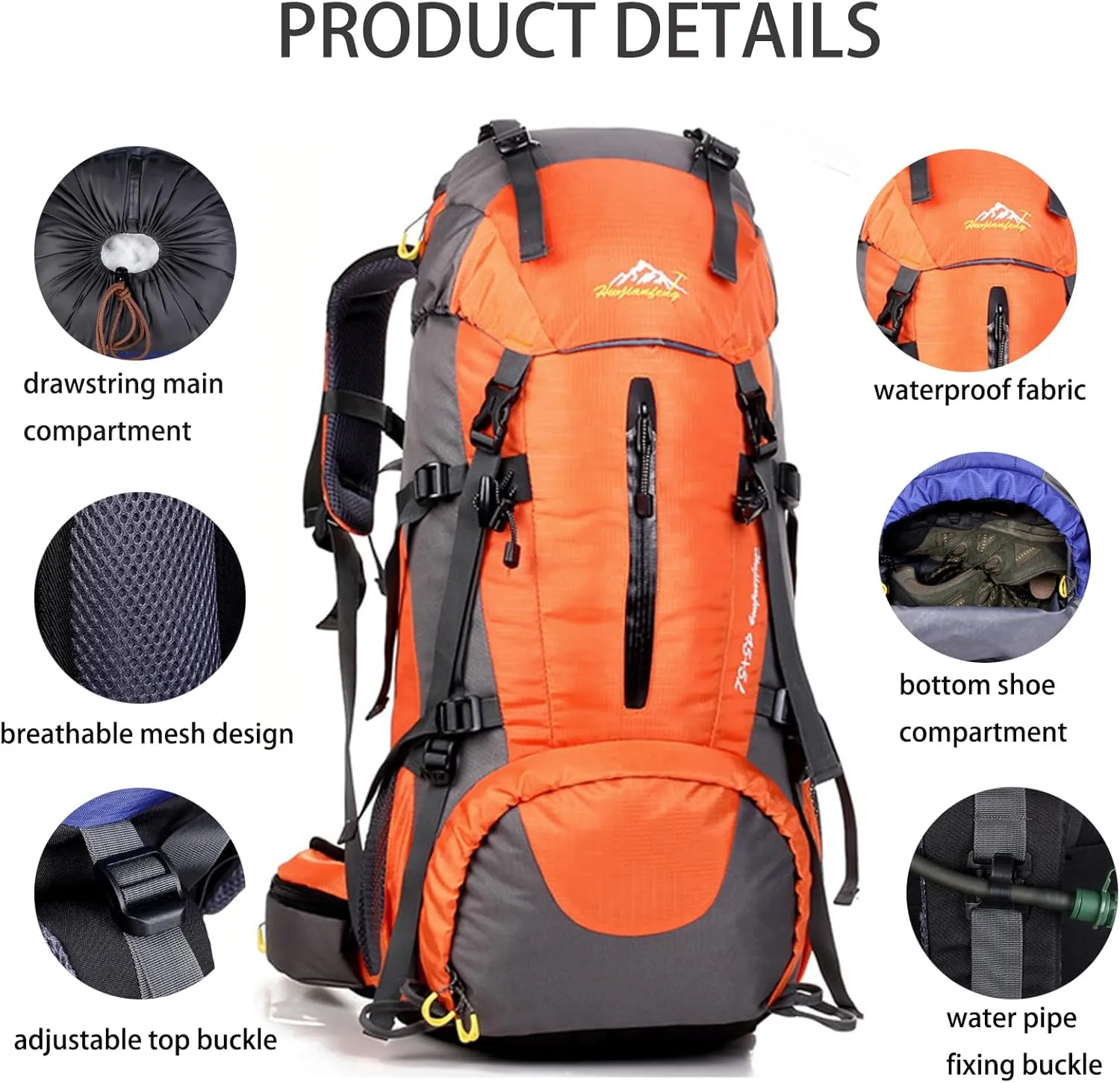 50L Hiking Backpack Waterproof Lightweight With Rain Cover,Outdoor Sport Daypack For Men Women Climbing Camping Touring