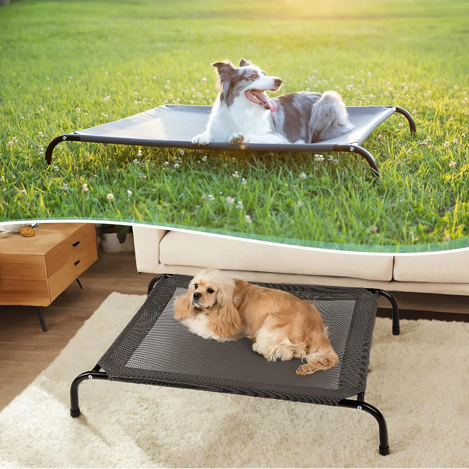 50" Lx35 Wx8 H Cooling Elevated Dog Bed for Large Dogs with Non-Slip Floor Protectors & Breathable Mesh, Raised Indoor & Outdoor Dog Cot Pet Hammock, Grey