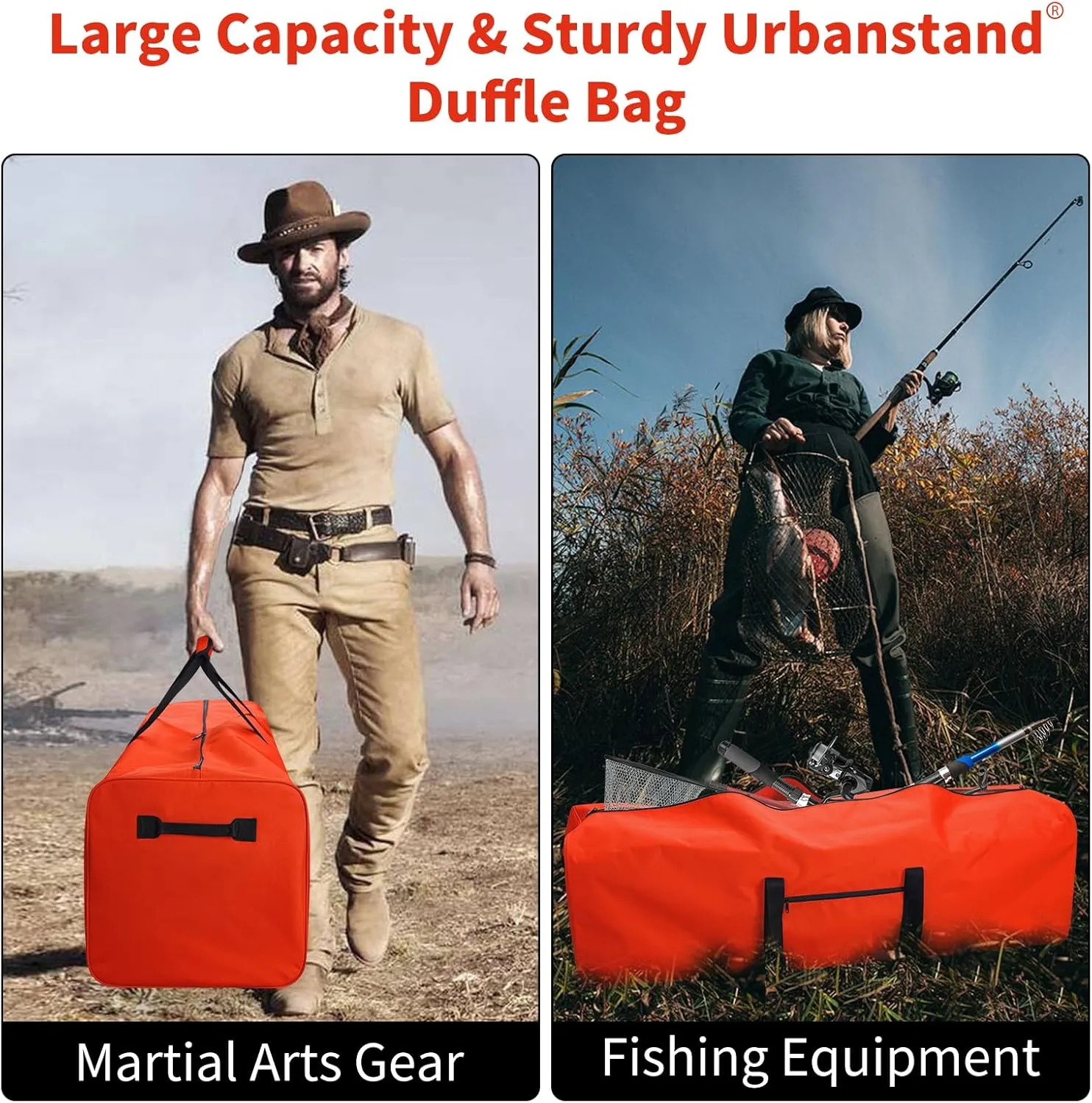 52 Inch Large Duffle Bag for Travel Camping Sport Equipment Storage Bag with 2-way Lockable Zippers Orange