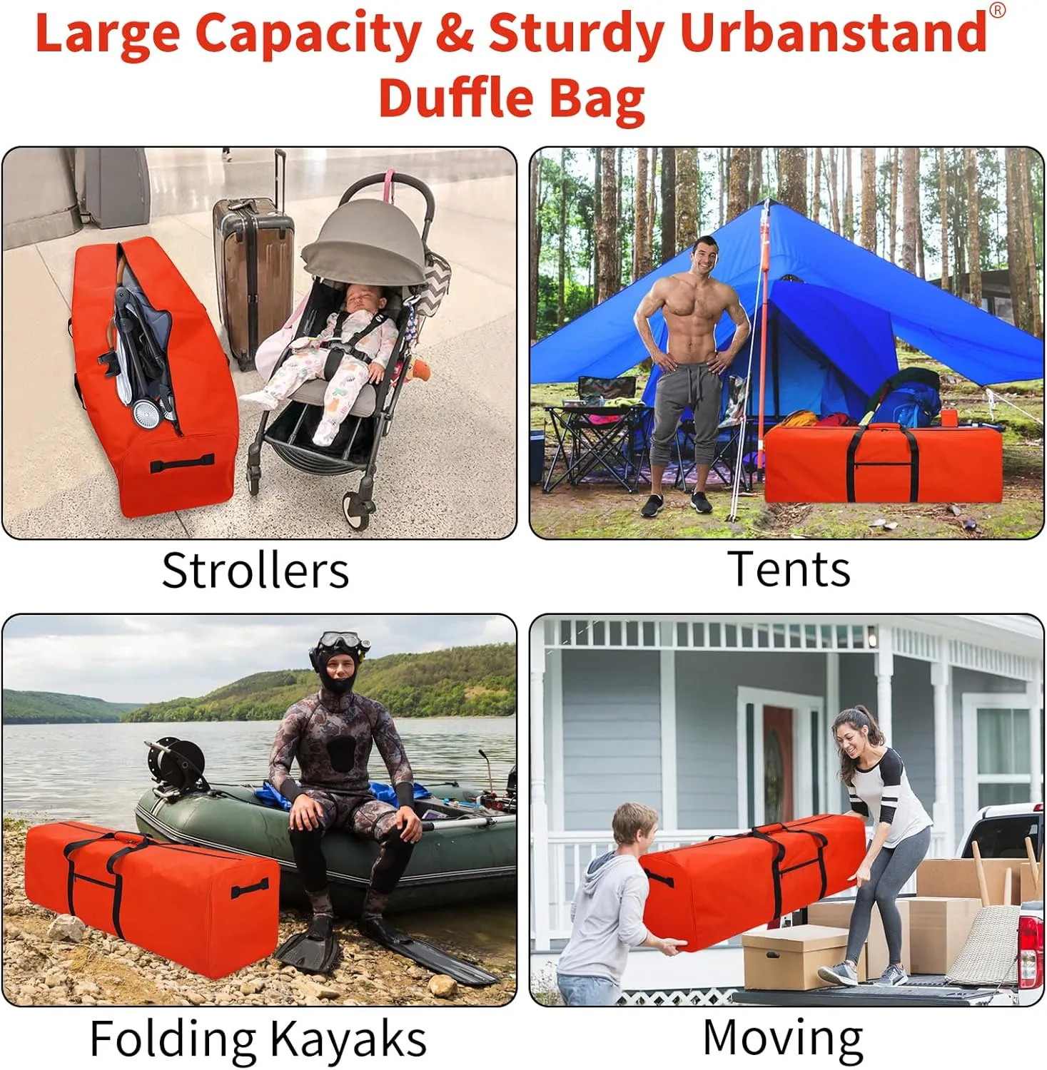 52 Inch Large Duffle Bag for Travel Camping Sport Equipment Storage Bag with 2-way Lockable Zippers Orange