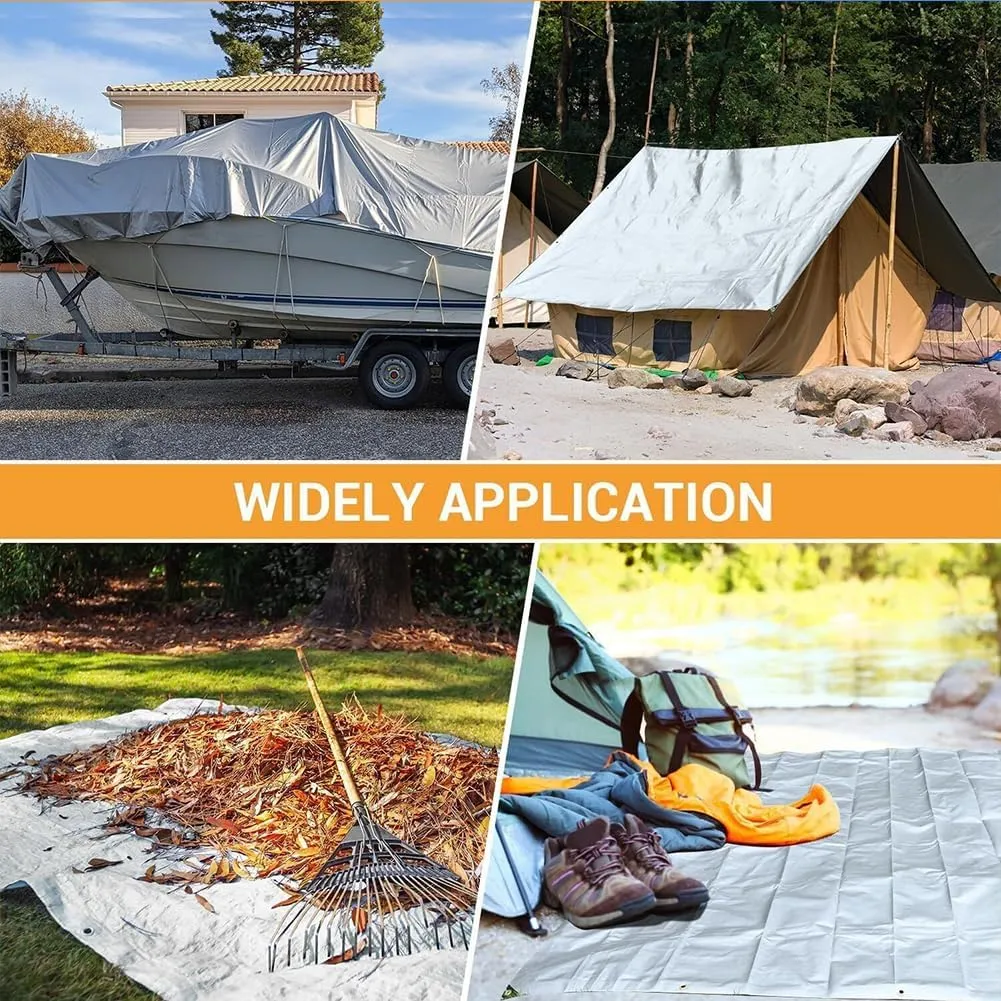 6 x 20ft Tarps Heavy Duty Thick Waterproof, Poly Canopy Silver   Black Tent Shelter Cover, 16 Mil Tarpaulin Shade, Rip and Tear Proof, UV Resistant Tarpaulin with Grommets and Reinforced Edges