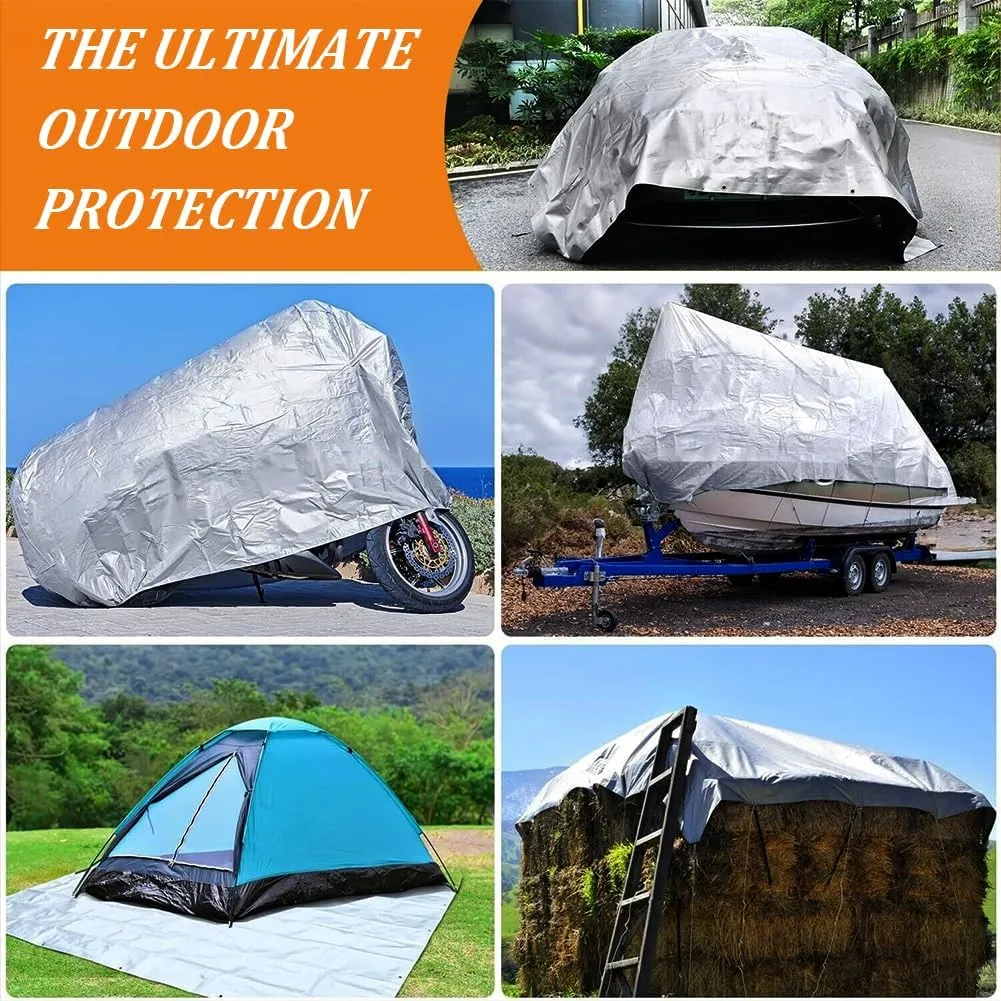 6 x 20ft Tarps Heavy Duty Thick Waterproof, Poly Canopy Silver   Black Tent Shelter Cover, 16 Mil Tarpaulin Shade, Rip and Tear Proof, UV Resistant Tarpaulin with Grommets and Reinforced Edges