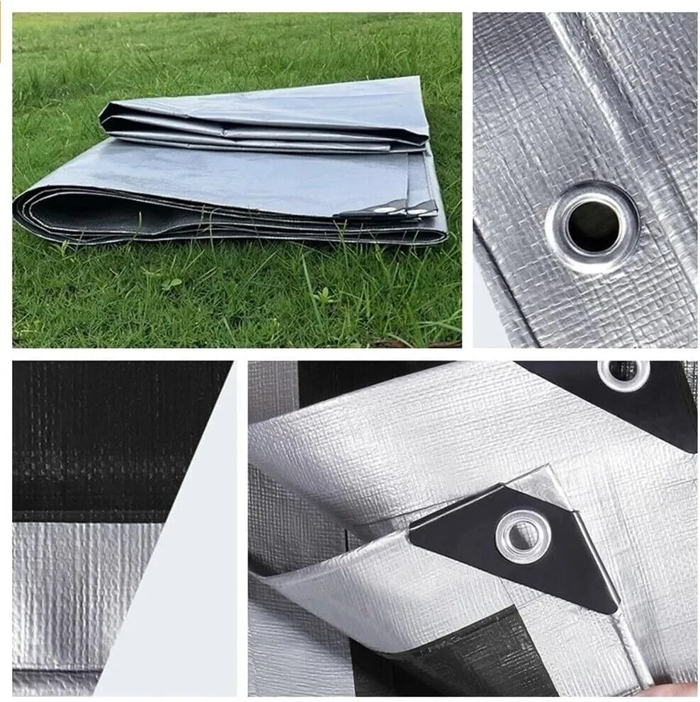 6 x 20ft Tarps Heavy Duty Thick Waterproof, Poly Canopy Silver   Black Tent Shelter Cover, 16 Mil Tarpaulin Shade, Rip and Tear Proof, UV Resistant Tarpaulin with Grommets and Reinforced Edges
