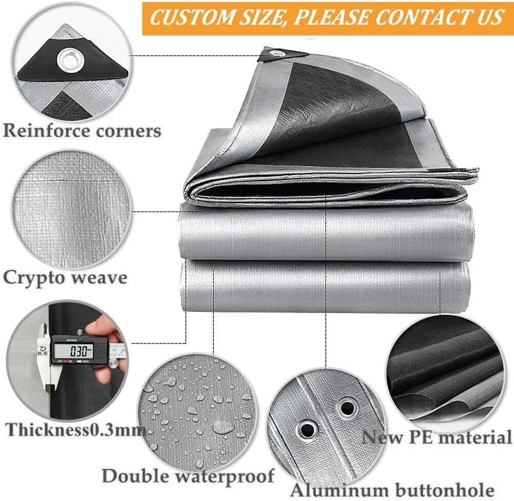 6 x 20ft Tarps Heavy Duty Thick Waterproof, Poly Canopy Silver   Black Tent Shelter Cover, 16 Mil Tarpaulin Shade, Rip and Tear Proof, UV Resistant Tarpaulin with Grommets and Reinforced Edges