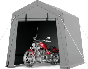 6 x 8 ft Carport Storage Shed, Shelter Logic with 2 Roll-up Zipper Door, Heavy Duty Waterproof Tarp, Storage Tent for Motorcycle, Bike, Garden Tools, Firewood
