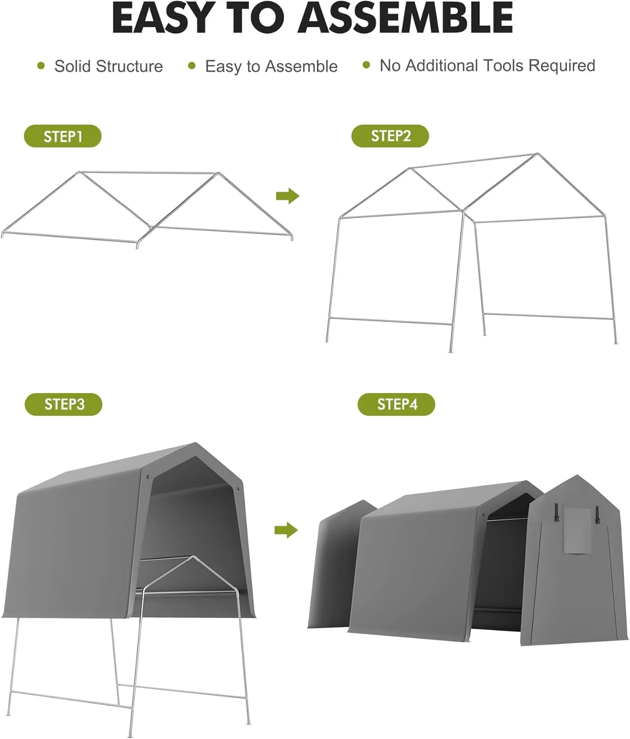 6 x 8 ft Carport Storage Shed, Shelter Logic with 2 Roll-up Zipper Door, Heavy Duty Waterproof Tarp, Storage Tent for Motorcycle, Bike, Garden Tools, Firewood