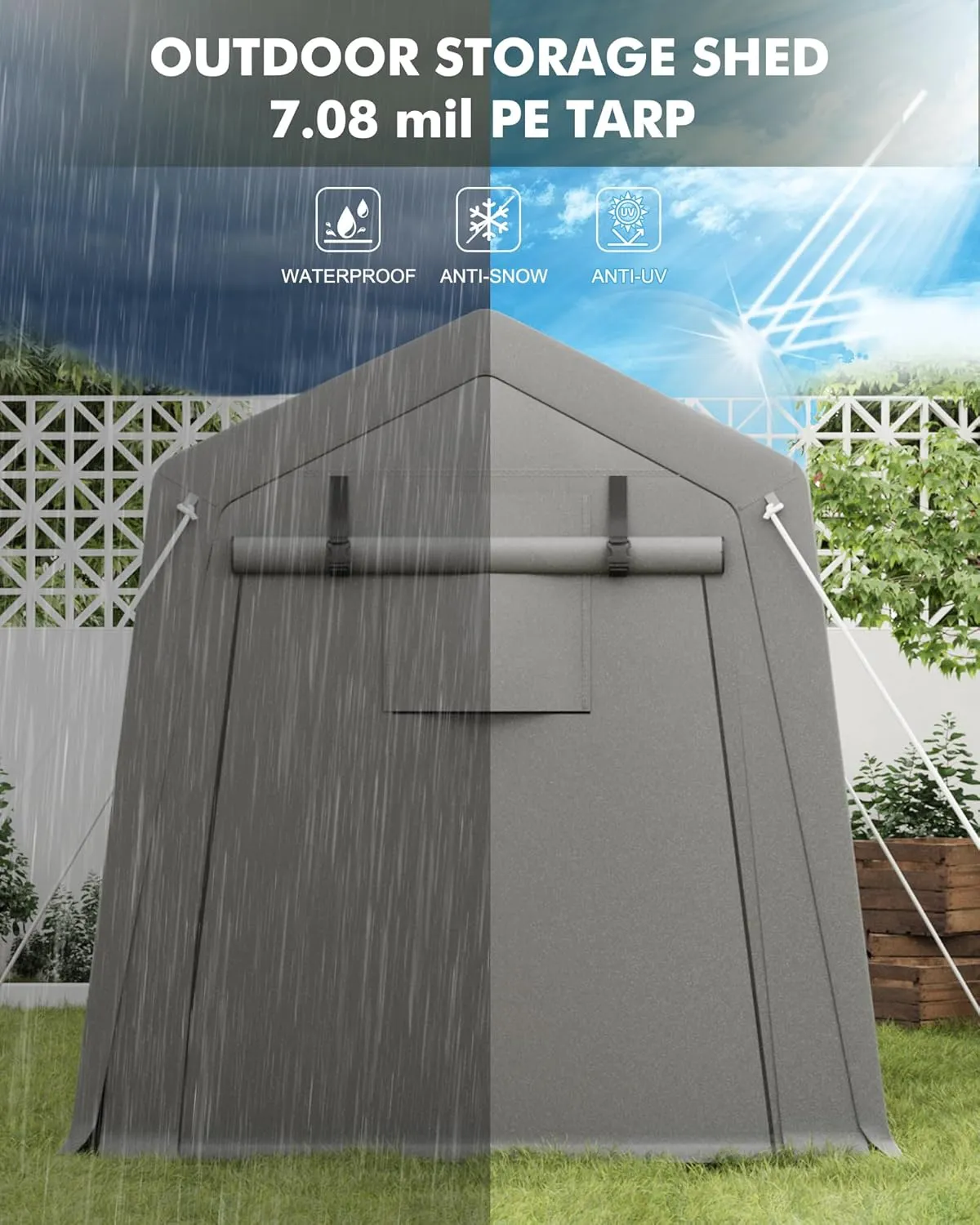6 x 8 ft Carport Storage Shed, Shelter Logic with 2 Roll-up Zipper Door, Heavy Duty Waterproof Tarp, Storage Tent for Motorcycle, Bike, Garden Tools, Firewood