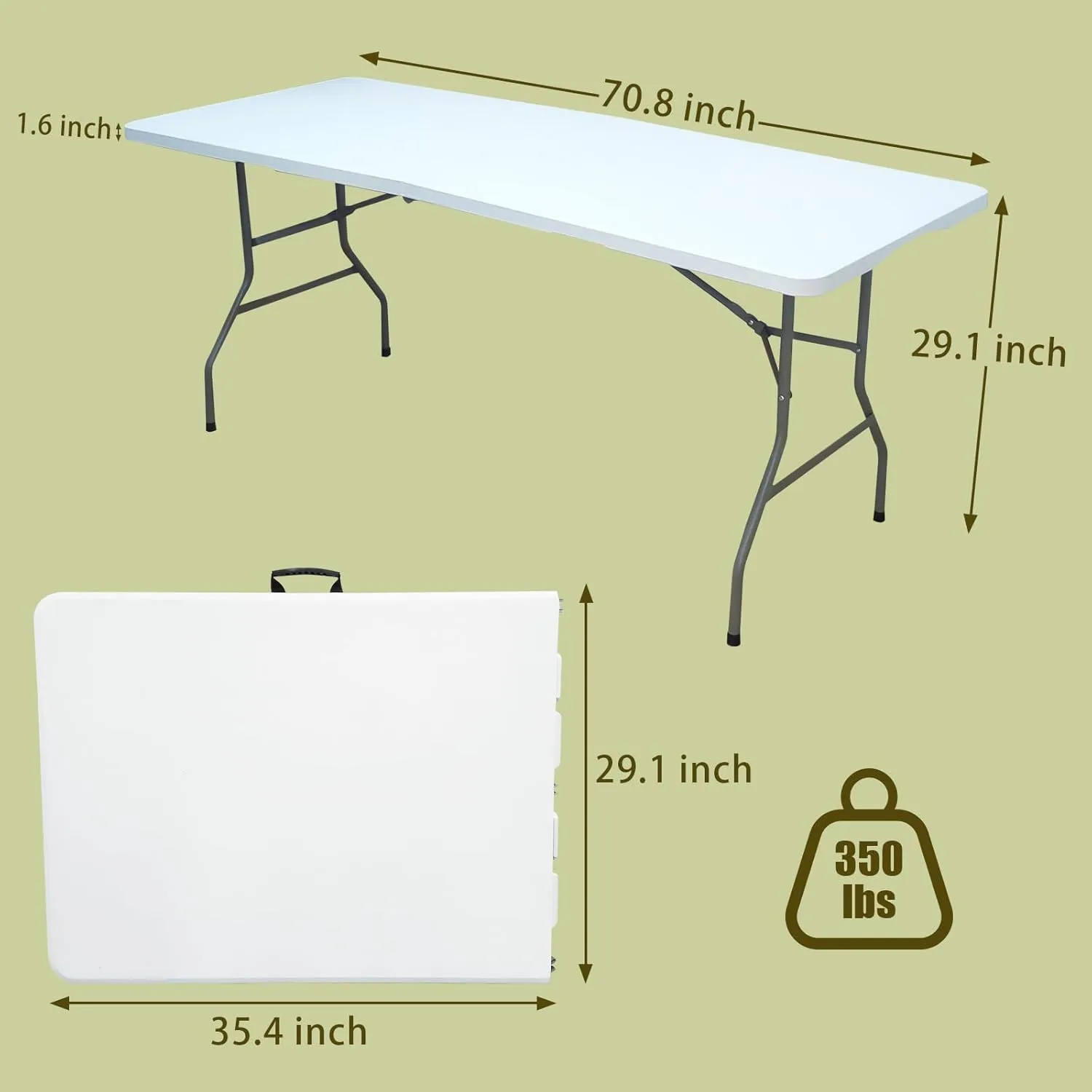 6FT Folding Table, Indoor & Outdoor Heavy Duty Portable, Folding Picnic, Card Table for Picnic, Party, Camping (6FT)