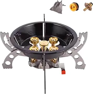 6kw Portable Camping Stove, Foldable Camp Stove Backpacking, Triple Windproof, Stainless Steel Body Compact Outdoor Cooking Solution with Carrying Bag