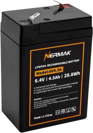6V 4.5Ah LiFePO4 Lithium Battery, 2000  Cycles Rechargeable Lithium Iron Phosphate Battery for Emergency Light, Lantern, Kids Ride On Car, Deer Game Feeder and More with BMS (F1 Terminals)