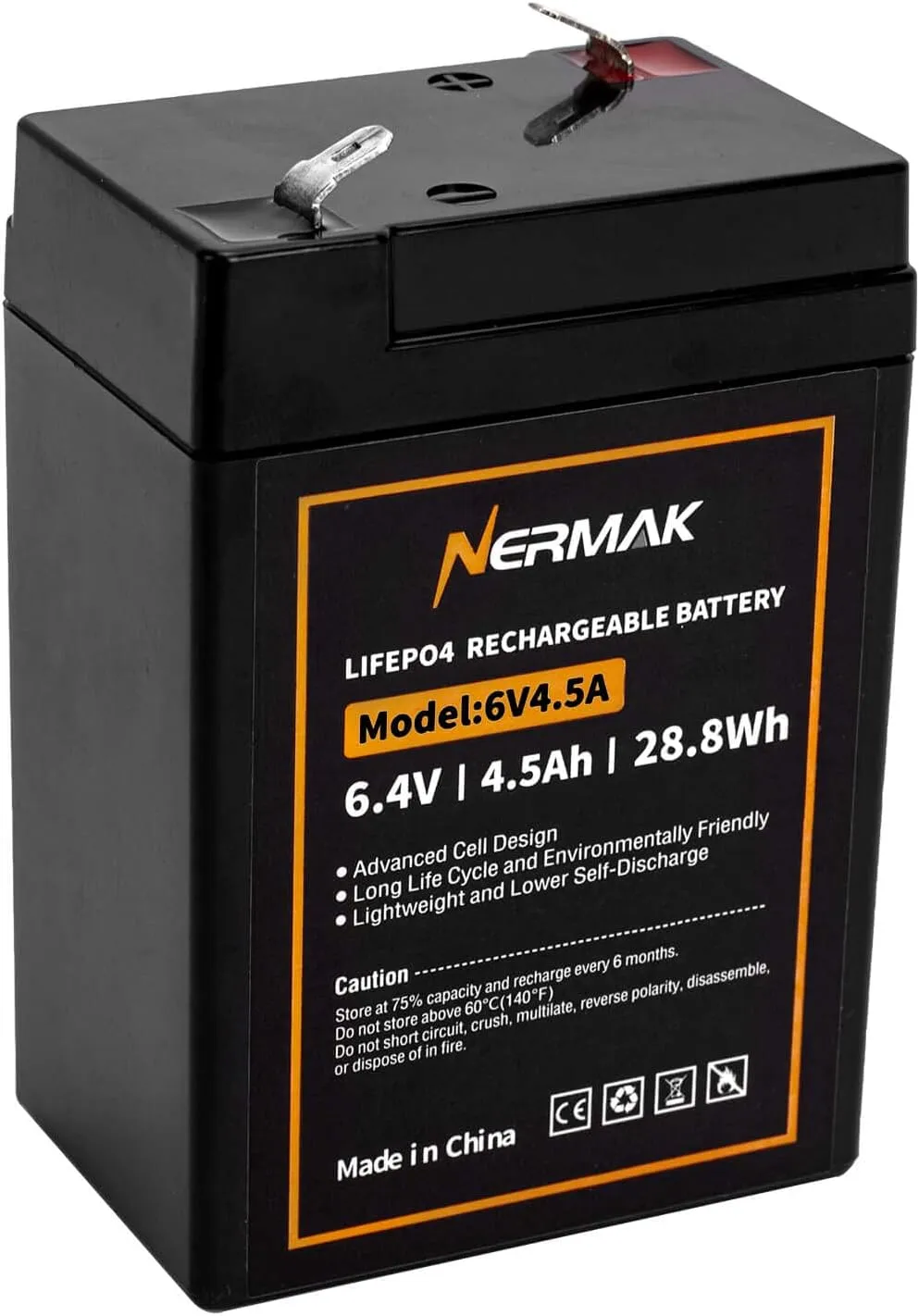 6V 4.5Ah LiFePO4 Lithium Battery, 2000  Cycles Rechargeable Lithium Iron Phosphate Battery for Emergency Light, Lantern, Kids Ride On Car, Deer Game Feeder and More with BMS (F1 Terminals)