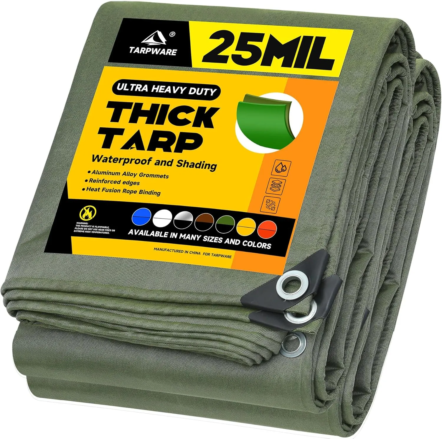 6'x8' 25Mil Ultra-Heavy Duty Waterproof Organic Silicone Coating Green Canvas Tarps with Grommets&Reinforced Edges, UV Resistant Durable Canvas Tarpaulin, Cover for Pool/Boat/Tent,Full Size