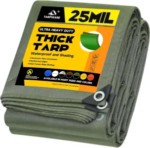 6'x8' 25Mil Ultra-Heavy Duty Waterproof Organic Silicone Coating Green Canvas Tarps with Grommets&Reinforced Edges, UV Resistant Durable Canvas Tarpaulin, Cover for Pool/Boat/Tent,Full Size