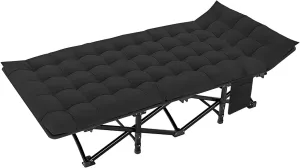 75-Inch Foldable Camping Bed, Portable Travel Camping Cot, 1200D Oxford Fabric, Supports 440 lbs, with Mattress and Storage Bag, Suitable for Outdoor Camping, Home, Office, Black