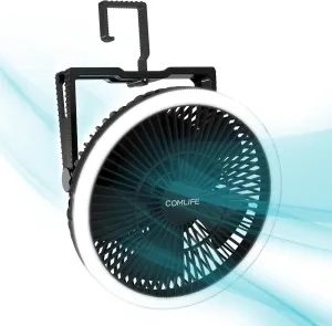 8-Inch Portable Camping Fan with LED Lantern, 10000mAh Rechargeable Battery Operated Tent Fan, 3 Speeds Table Fan with Light & Hook for Camping RV Travel Jobsite Hurricane Power Outage