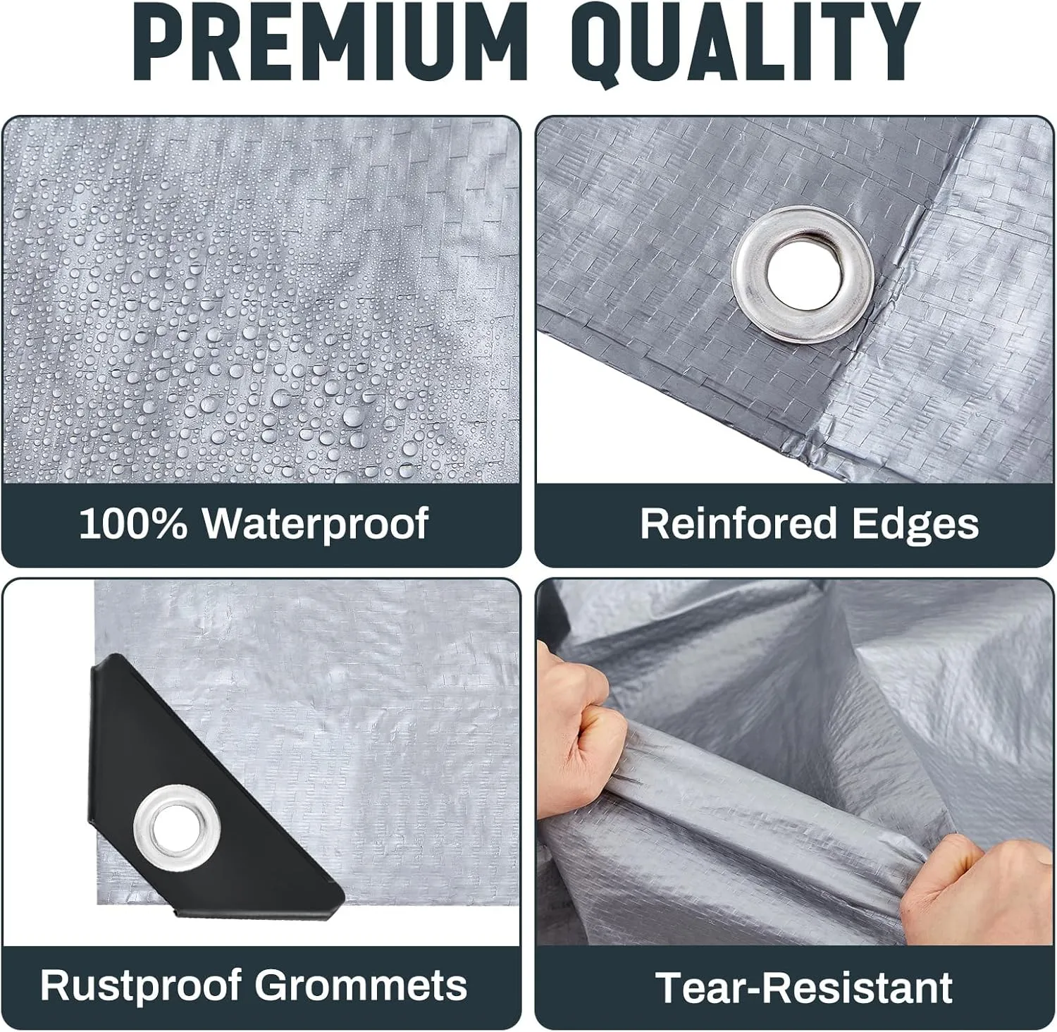 8 Pack 6 x 8 ft 5.5 Mil Large Tarps Heavy Duty Waterproof Tarp Multi Purpose Tent Cover for Home Boats Cars Camping Patio Furniture Roof Emergency Rain Protective Cover, Silver