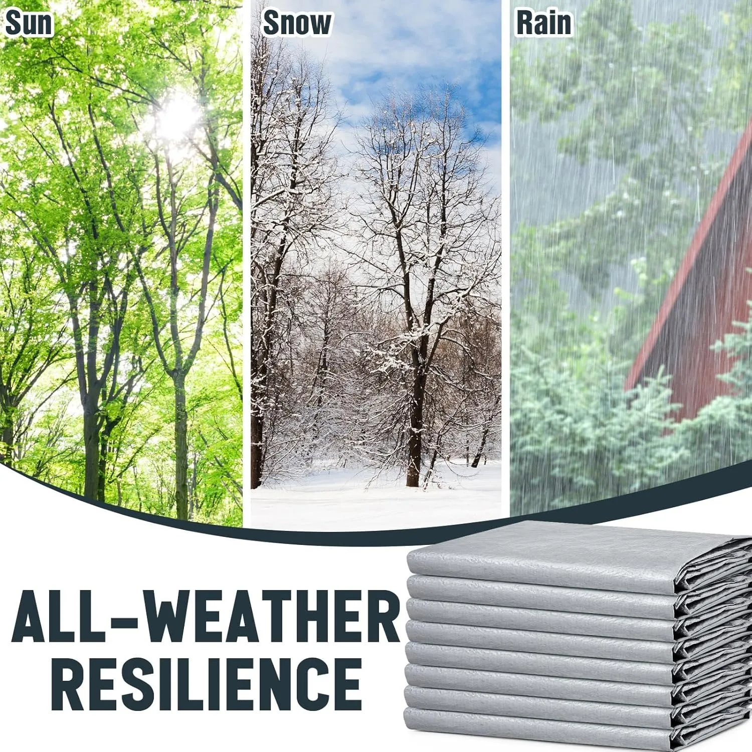 8 Pack 6 x 8 ft 5.5 Mil Large Tarps Heavy Duty Waterproof Tarp Multi Purpose Tent Cover for Home Boats Cars Camping Patio Furniture Roof Emergency Rain Protective Cover, Silver