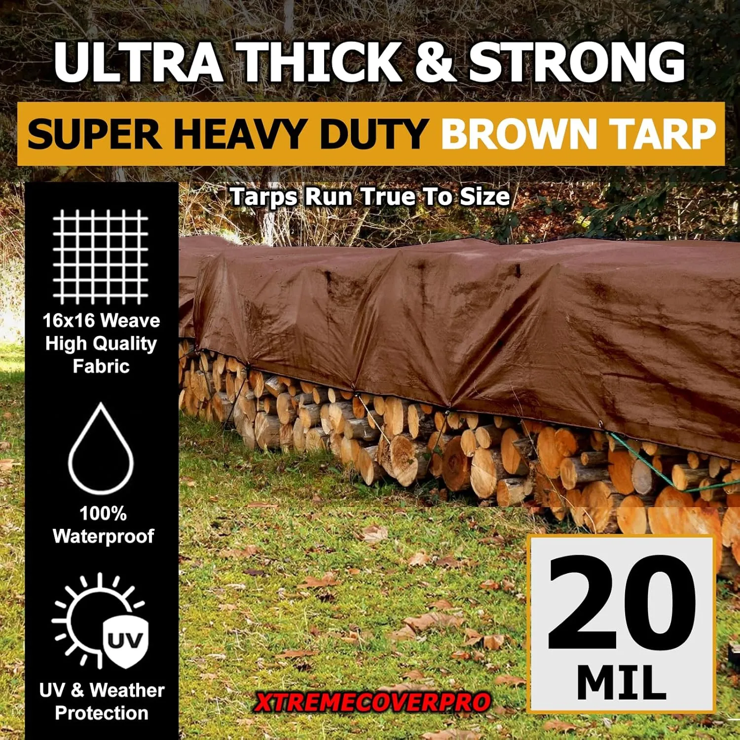 8' x 10' Brown Super Ultra Heavy-Duty Tarp – 20 Mil Waterproof & UV-Resistant 8x10 - Large Outdoor Tarp, Waterproof Cover for Rain Camping, Tent, UV Protection, Reinforced Corners
