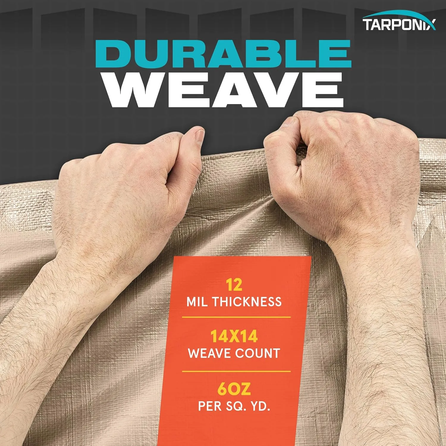 8' x 10' Extra Heavy-Duty Tan Poly Tarp – 12 Mil Thick, Waterproof, UV-Resistant Polyethylene with Reinforced Edges, Double-Stitched Hems, and Rustproof Grommets
