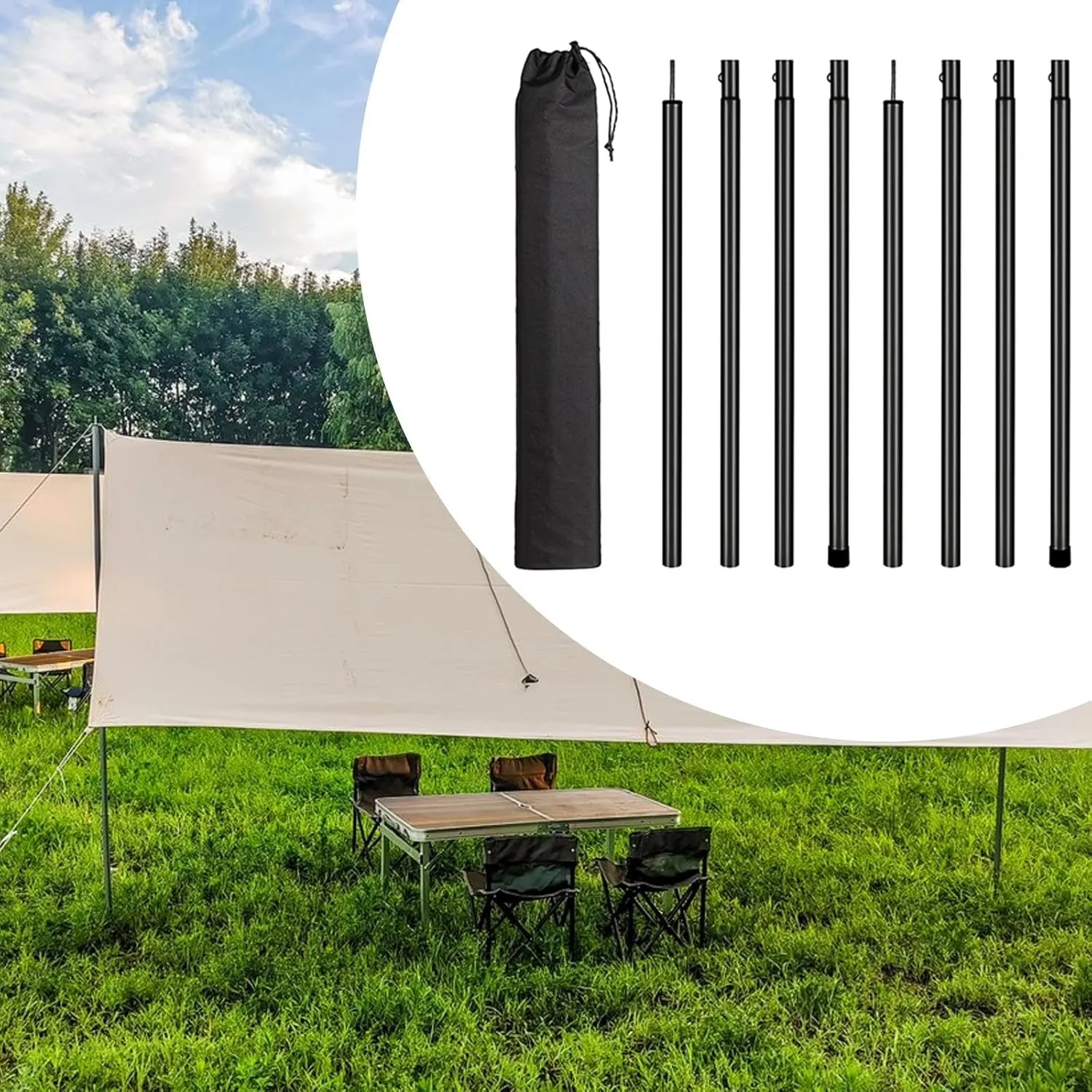 8Pcs Tarp Poles Iron Premium High Performance Lightweight Camping Tarp Poles Set for Shade Backpacking Outdoor Hiking