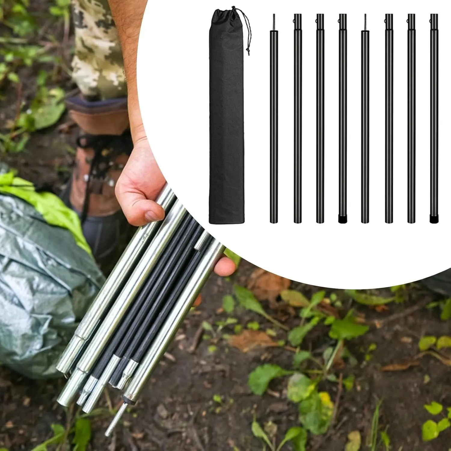 8Pcs Tarp Poles Iron Premium High Performance Lightweight Camping Tarp Poles Set for Shade Backpacking Outdoor Hiking