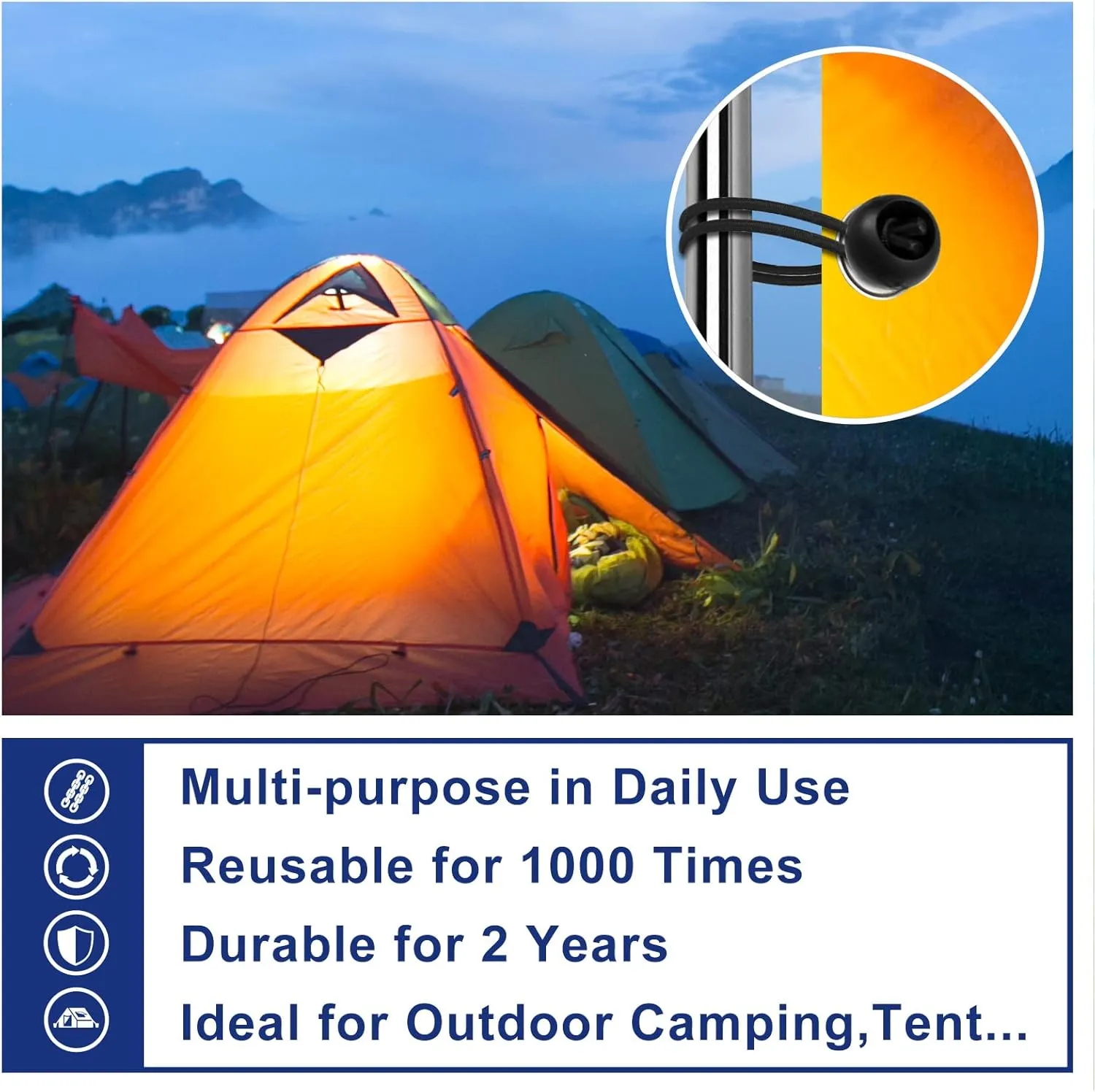 9 Inch Ball Bungee Cords, 100 pcs Bungie Cord Balls Tarp Tie Bungee Balls Tie for Canopy, Camping Tarp, Shelter,Cargo,Tent Poles- UV Resistant